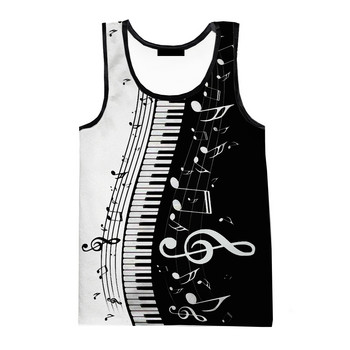 2023 Νέα μουσική για πιάνο τρισδιάστατα τυπωμένα φανελάκια ανδρικά γιλέκα Γυναικεία μόδα Casual αμάνικα πουκάμισα Hip hop Streetwear Oversized μπλουζάκια μπλουζάκια