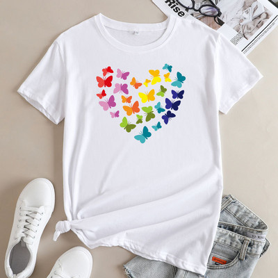 JFUNCY sieviešu topi ar īsām piedurknēm Sieviešu lielizmēra T-krekli Kokvilnas T-krekls Sieviešu Grafikas T krekli Korejas modes sieviešu krekls