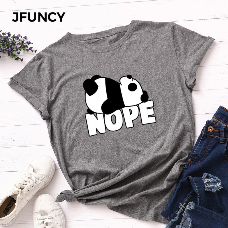 JFUNCY S-5XL Tricou pentru femei Tricou cu mânecă scurtă Topuri Tricou casual pentru femei cu imprimeu panda Tricou din bumbac de vară 2020