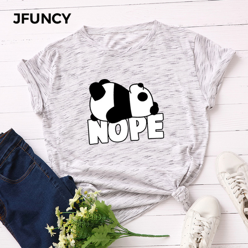 JFUNCY S-5XL Tricou pentru femei Tricou cu mânecă scurtă Topuri Tricou casual pentru femei cu imprimeu panda Tricou din bumbac de vară 2020