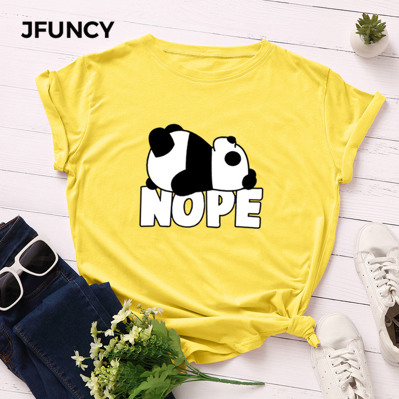 JFUNCY S-5XL Tricou pentru femei Tricou cu mânecă scurtă Topuri Tricou casual pentru femei cu imprimeu panda Tricou din bumbac de vară 2020