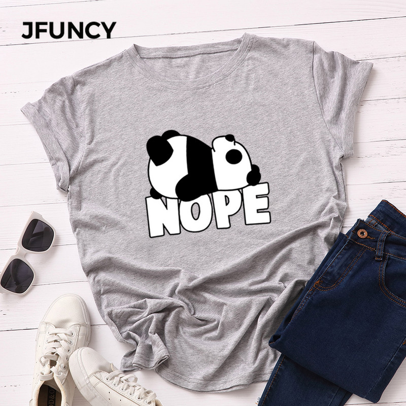 JFUNCY S-5XL Tricou pentru femei Tricou cu mânecă scurtă Topuri Tricou casual pentru femei cu imprimeu panda Tricou din bumbac de vară 2020