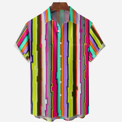 Modes vīriešu 3d svītrains krekls brīvdienu stilā ar īsām piedurknēm lielizmēra krekls vīriešu apģērbs ielas ikdienas džemperis ballītei pludmales tops