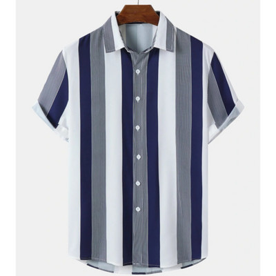 Modes vīriešu 3d svītrains krekls brīvdienu stilā ar īsām piedurknēm lielizmēra krekls vīriešu apģērbs ielas ikdienas džemperis ballītei pludmales tops