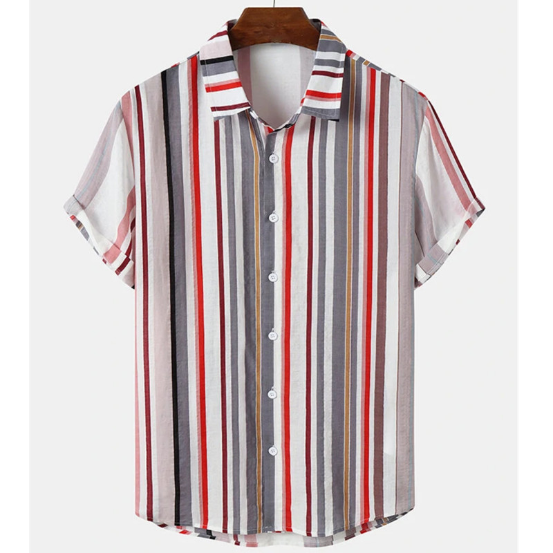 Modes vīriešu 3d svītrains krekls brīvdienu stilā ar īsām piedurknēm lielizmēra krekls vīriešu apģērbs ielas ikdienas džemperis ballītei pludmales tops