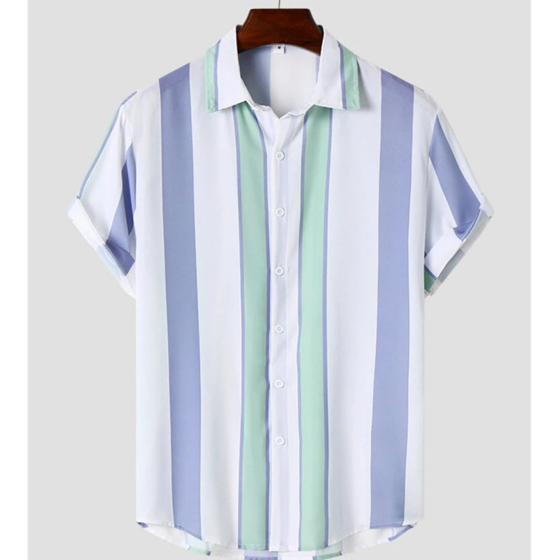 Modes vīriešu 3d svītrains krekls brīvdienu stilā ar īsām piedurknēm lielizmēra krekls vīriešu apģērbs ielas ikdienas džemperis ballītei pludmales tops