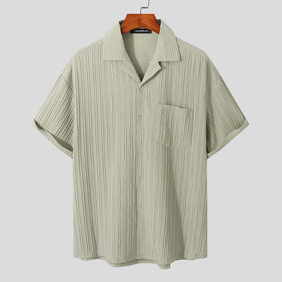 Férfi ing Hajtogatott Csíkos hajtóka rövid ujjú gomb Utcai ruházat Koreai alkalmi ingek 2023 nyári szabadidő Férfi ruházat S-5XL INCERUN