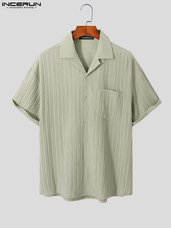 Férfi ing Hajtogatott Csíkos hajtóka rövid ujjú gomb Utcai ruházat Koreai alkalmi ingek 2023 nyári szabadidő Férfi ruházat S-5XL INCERUN