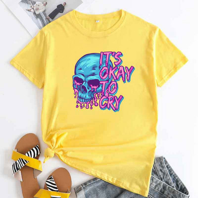 JFUNCY 2023 Γυναικείο μπλουζάκι από βαμβακερό τοπ γυναικείο μπλουζάκι μόδας κρανία γραφικά μπλουζάκια Γυναικεία καλοκαιρινά κοντομάνικα μπλουζάκια