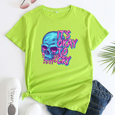 JFUNCY 2023 Γυναικείο μπλουζάκι από βαμβακερό τοπ γυναικείο μπλουζάκι μόδας κρανία γραφικά μπλουζάκια Γυναικεία καλοκαιρινά κοντομάνικα μπλουζάκια