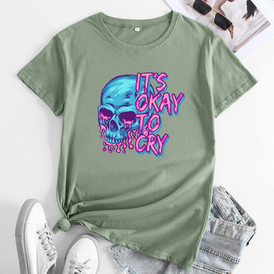 JFUNCY 2023 Γυναικείο μπλουζάκι από βαμβακερό τοπ γυναικείο μπλουζάκι μόδας κρανία γραφικά μπλουζάκια Γυναικεία καλοκαιρινά κοντομάνικα μπλουζάκια