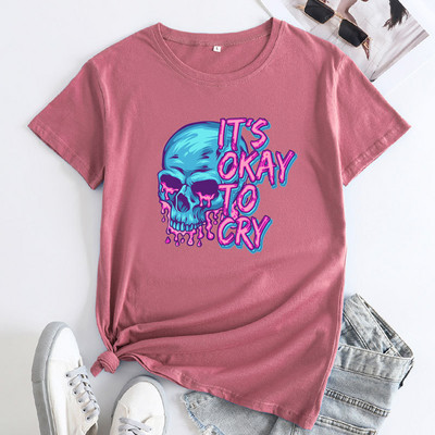 JFUNCY 2023 Γυναικείο μπλουζάκι από βαμβακερό τοπ γυναικείο μπλουζάκι μόδας κρανία γραφικά μπλουζάκια Γυναικεία καλοκαιρινά κοντομάνικα μπλουζάκια