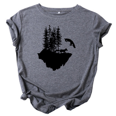 JFUNCY vasaras kokvilnas sieviešu T-krekls Wolf Mountain Graphic Print Sieviešu Tee Harajuku Ikdienas Tkrekls Sieviešu Krekli Topi