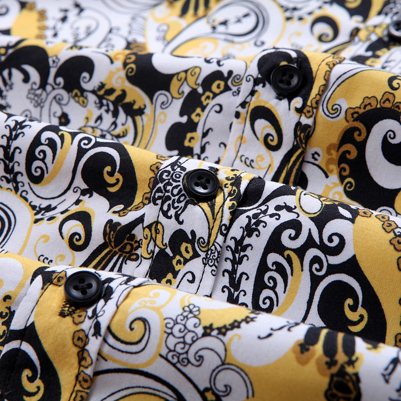 Vintage žute muške košulje s cvjetnim printom, luksuzna košulja s uskim krojem s paisley dugim rukavima Homme Streetwear za muškarce, svečana košulja 6XL 7XL