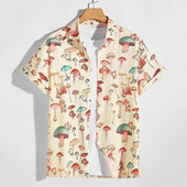 Рубашки 2022. gada vasaras vīriešu havajiešu krekli ar atloku īsām piedurknēm krāsains elements, sēņu raksts, ar pogu uz augšu, ikdienas krekls