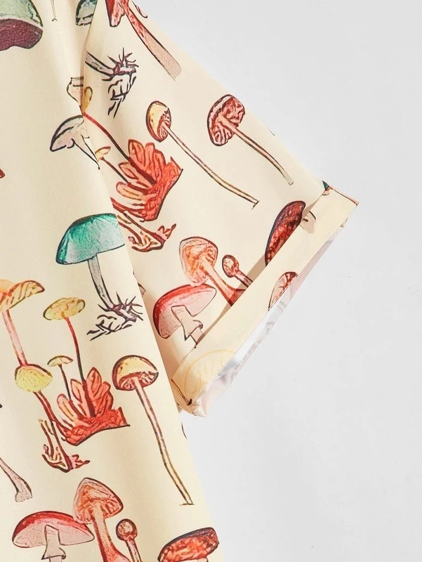 Рубашки 2022. gada vasaras vīriešu havajiešu krekli ar atloku īsām piedurknēm krāsains elements, sēņu raksts, ar pogu uz augšu, ikdienas krekls