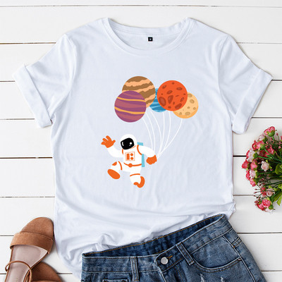 JFUNCY 2021. gada pavasara vasaras T-krekli Sieviešu kokvilnas T-krekli Karikatūra Astronautu Baloni Apdrukas Krekli Ikdienas sieviešu Tkrekli