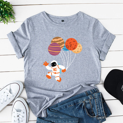 JFUNCY 2021. gada pavasara vasaras T-krekli Sieviešu kokvilnas T-krekli Karikatūra Astronautu Baloni Apdrukas Krekli Ikdienas sieviešu Tkrekli