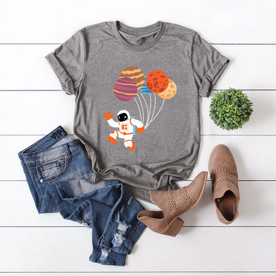 JFUNCY 2021. gada pavasara vasaras T-krekli Sieviešu kokvilnas T-krekli Karikatūra Astronautu Baloni Apdrukas Krekli Ikdienas sieviešu Tkrekli
