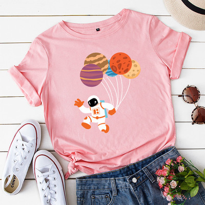JFUNCY 2021. gada pavasara vasaras T-krekli Sieviešu kokvilnas T-krekli Karikatūra Astronautu Baloni Apdrukas Krekli Ikdienas sieviešu Tkrekli