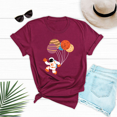 JFUNCY 2021. gada pavasara vasaras T-krekli Sieviešu kokvilnas T-krekli Karikatūra Astronautu Baloni Apdrukas Krekli Ikdienas sieviešu Tkrekli