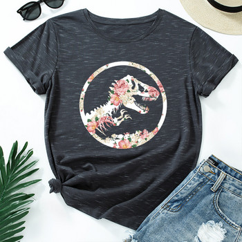 JFUNCY 5XL Γυναικείο βαμβακερό μπλουζάκι Dinosaur Graphic Print Loose Tees Κοντό μανίκι Γυναικείο Casual T-shirt Καλοκαιρινό γυναικείο μπλουζάκι