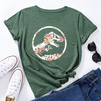 JFUNCY 5XL Γυναικείο βαμβακερό μπλουζάκι Dinosaur Graphic Print Loose Tees Κοντό μανίκι Γυναικείο Casual T-shirt Καλοκαιρινό γυναικείο μπλουζάκι