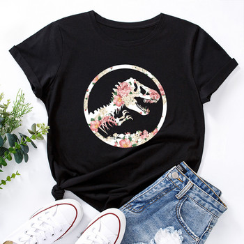 JFUNCY 5XL Γυναικείο βαμβακερό μπλουζάκι Dinosaur Graphic Print Loose Tees Κοντό μανίκι Γυναικείο Casual T-shirt Καλοκαιρινό γυναικείο μπλουζάκι