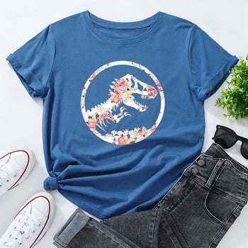 JFUNCY 5XL Γυναικείο βαμβακερό μπλουζάκι Dinosaur Graphic Print Loose Tees Κοντό μανίκι Γυναικείο Casual T-shirt Καλοκαιρινό γυναικείο μπλουζάκι