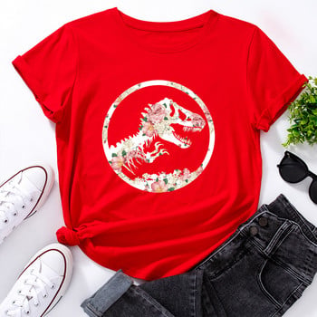 JFUNCY 5XL Γυναικείο βαμβακερό μπλουζάκι Dinosaur Graphic Print Loose Tees Κοντό μανίκι Γυναικείο Casual T-shirt Καλοκαιρινό γυναικείο μπλουζάκι