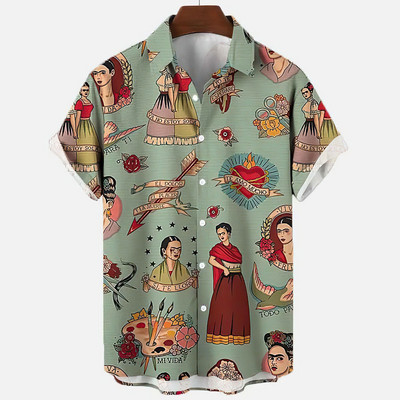 2022. gada vasaras retro modes nāriņu krekls 3D havajiešu krekli Vīriešu krekls gadījuma rakstura īsām piedurknēm brīvi elpojoši krekli Tops