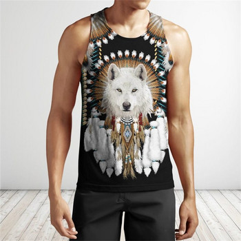 Native Indian Wolf 3D Printed ανδρικό πουκάμισο γιλέκο Harajuku Fashion Αμάνικο μπλουζάκι καλοκαιρινό streetwear Unisex φανελάκι