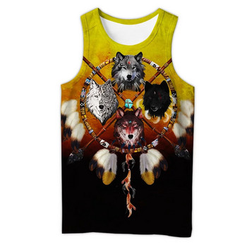 Native Indian Wolf 3D печатна мъжка риза, жилетка Harajuku Fashion Sleeveless T-shirt лятно улично облекло Унисекс потници