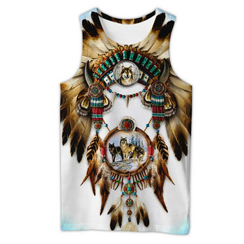 Native Indian Wolf 3D Printed ανδρικό πουκάμισο γιλέκο Harajuku Fashion Αμάνικο μπλουζάκι καλοκαιρινό streetwear Unisex φανελάκι
