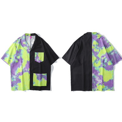 Y2K Πουκάμισα Hip Hop Tie-dye Πουκάμισο Ανδρικό Έγχρωμο Πουκάμισο Συνονθύλευμα Υπερμεγέθη Streetwear Φαρδιά Μπλούζα Μόδα Κορυφαία Ρούχα HE668