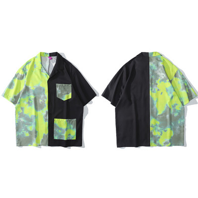 Y2K Πουκάμισα Hip Hop Tie-dye Πουκάμισο Ανδρικό Έγχρωμο Πουκάμισο Συνονθύλευμα Υπερμεγέθη Streetwear Φαρδιά Μπλούζα Μόδα Κορυφαία Ρούχα HE668