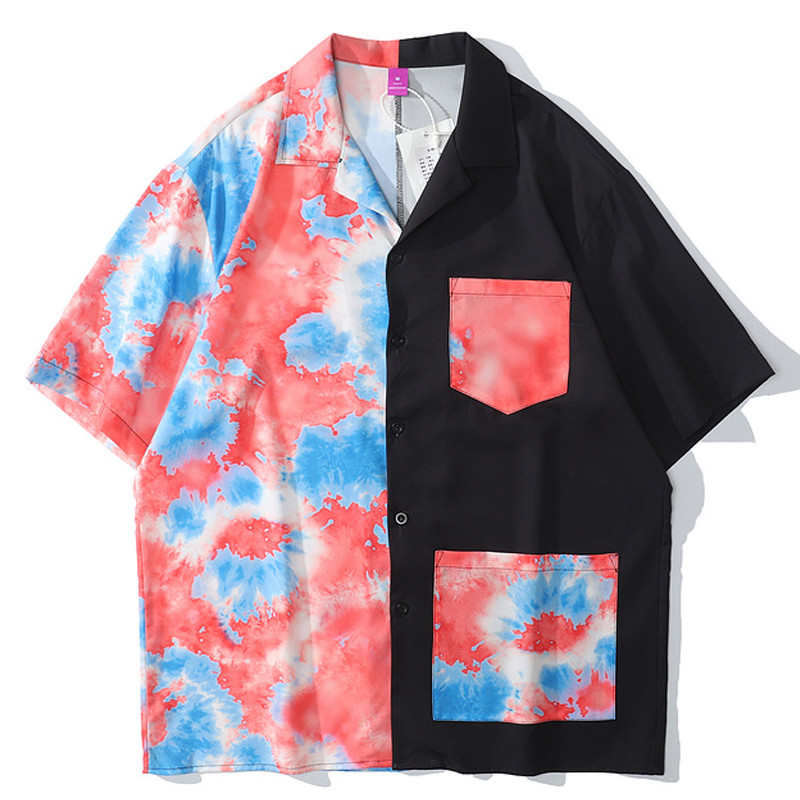 Y2K Πουκάμισα Hip Hop Tie-dye Πουκάμισο Ανδρικό Έγχρωμο Πουκάμισο Συνονθύλευμα Υπερμεγέθη Streetwear Φαρδιά Μπλούζα Μόδα Κορυφαία Ρούχα HE668