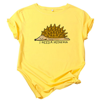 JFUNCY 2020 új pamut női póló Aranyos sündisznó rajzfilm nyomtatott nyári női felsők Többszínű rövid ujjú póló női póló