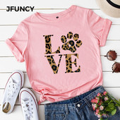 Tricou de vară JFUNCY Love Leopard Print Tricou pentru femei Casual stil coreean Tricou grafic Hip Hop Tricou pentru femei Topuri