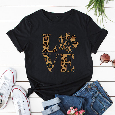 Tricou de vară JFUNCY Love Leopard Print Tricou pentru femei Casual stil coreean Tricou grafic Hip Hop Tricou pentru femei Topuri