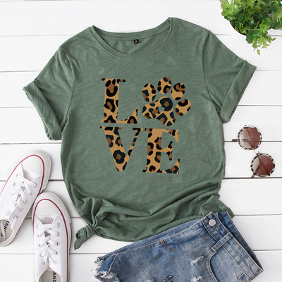 Tricou de vară JFUNCY Love Leopard Print Tricou pentru femei Casual stil coreean Tricou grafic Hip Hop Tricou pentru femei Topuri