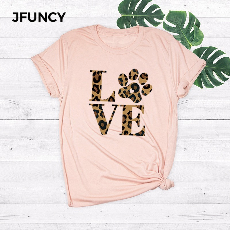 Tricou de vară JFUNCY Love Leopard Print Tricou pentru femei Casual stil coreean Tricou grafic Hip Hop Tricou pentru femei Topuri