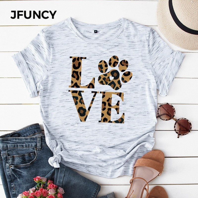 Tricou de vară JFUNCY Love Leopard Print Tricou pentru femei Casual stil coreean Tricou grafic Hip Hop Tricou pentru femei Topuri