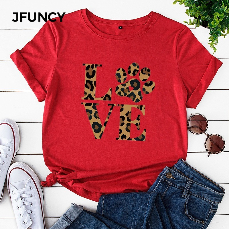 Tricou de vară JFUNCY Love Leopard Print Tricou pentru femei Casual stil coreean Tricou grafic Hip Hop Tricou pentru femei Topuri