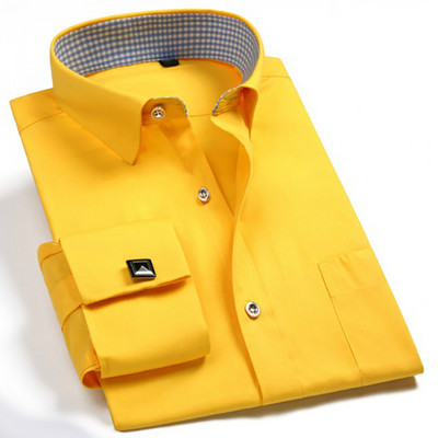 Vīriešu lietišķa kontrasta apkakle Franču aproču kleitu krekli ar vienu plāksteri kabatas regulāra piegriezuma garām piedurknēm sociālo kāzu ballīšu krekls