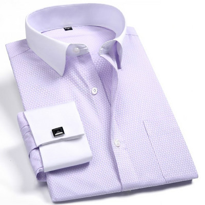 Vīriešu lietišķa kontrasta apkakle Franču aproču kleitu krekli ar vienu plāksteri kabatas regulāra piegriezuma garām piedurknēm sociālo kāzu ballīšu krekls