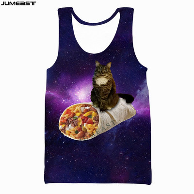 Jumeast Vyrai Moteriški 3D spausdinta liemenė Negabaritinė moteriška gatvės apranga Katė, valganti picą, trumpomis rankovėmis, sportiniai megztiniai, vasariniai marškinėliai marškinėliai