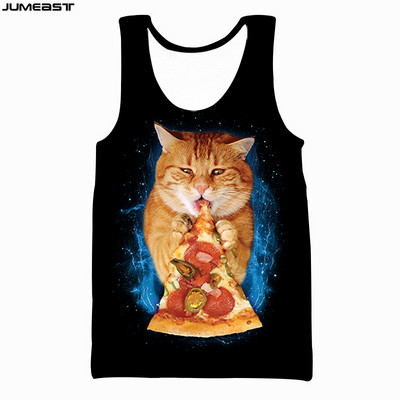 Jumeast Vyrai Moteriški 3D spausdinta liemenė Negabaritinė moteriška gatvės apranga Katė, valganti picą, trumpomis rankovėmis, sportiniai megztiniai, vasariniai marškinėliai marškinėliai
