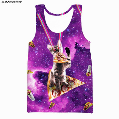 Jumeast Vyrai Moteriški 3D spausdinta liemenė Negabaritinė moteriška gatvės apranga Katė, valganti picą, trumpomis rankovėmis, sportiniai megztiniai, vasariniai marškinėliai marškinėliai