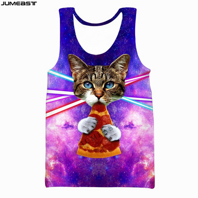 Jumeast Vyrai Moteriški 3D spausdinta liemenė Negabaritinė moteriška gatvės apranga Katė, valganti picą, trumpomis rankovėmis, sportiniai megztiniai, vasariniai marškinėliai marškinėliai